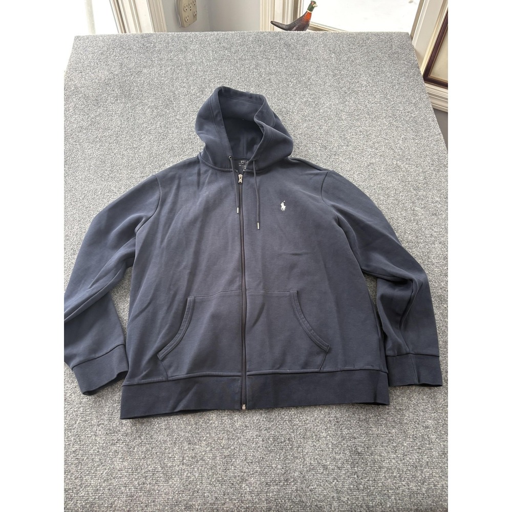 Polo Ralph Lauren Hoodie Mens 2XL Blue Full Zip Knit Sweatshirt Pony Logo